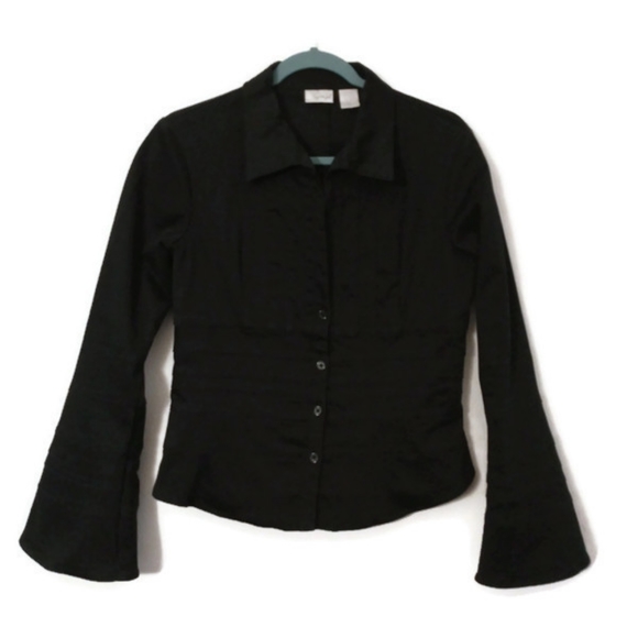 Spiegel Black Fit & Flare Tuxedo Blazer Top 10 - Picture 2 of 13